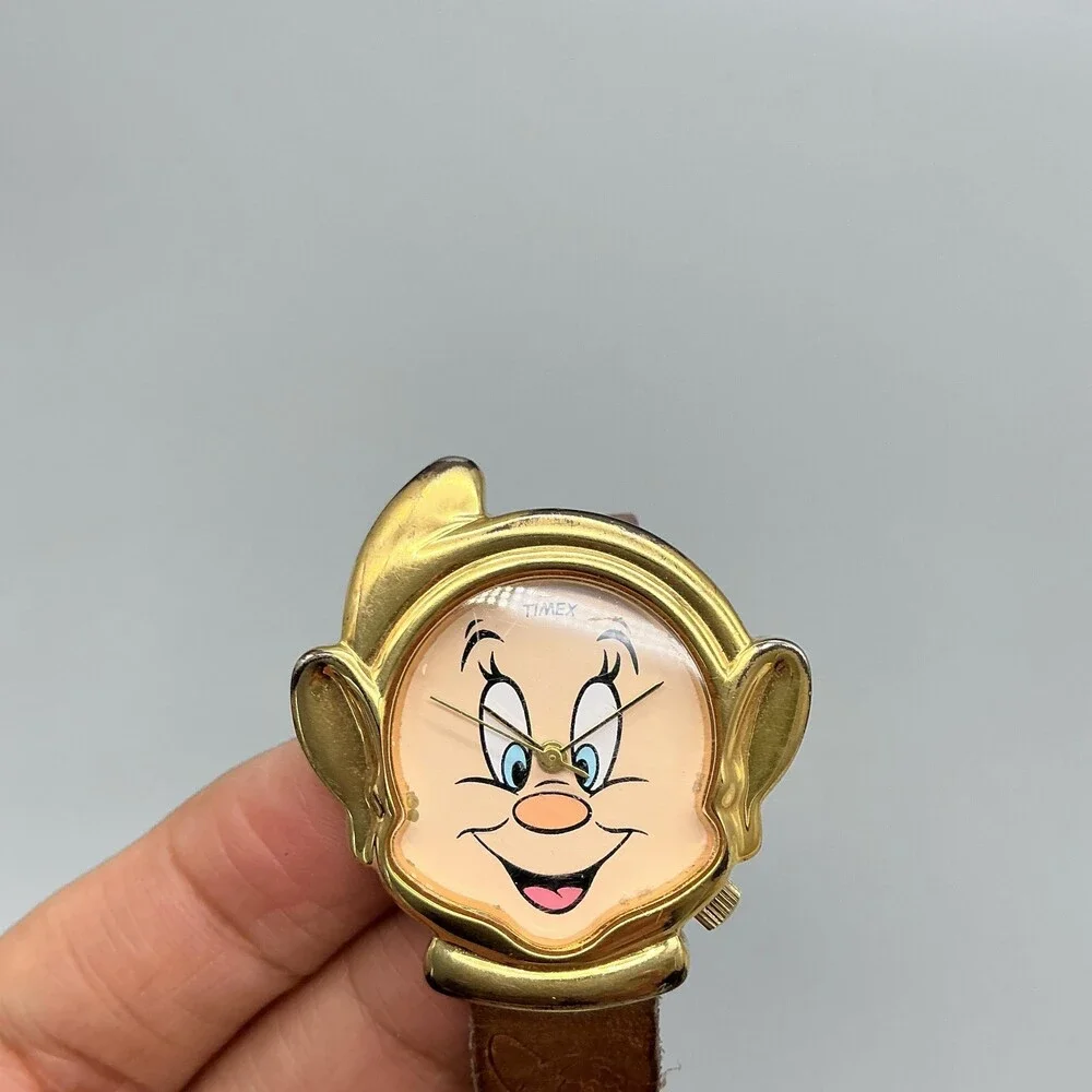 Vintage Timex Unisex Watch 33mm Dopey Disney Brown Leather Strap New Battery
